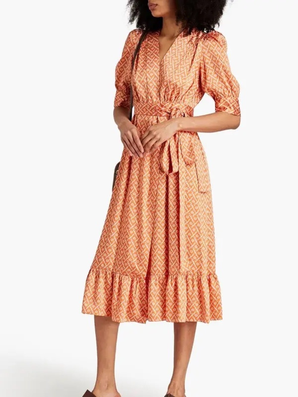 Sandro Printed Satin-Twill Midi Wrap
Dress In Peach